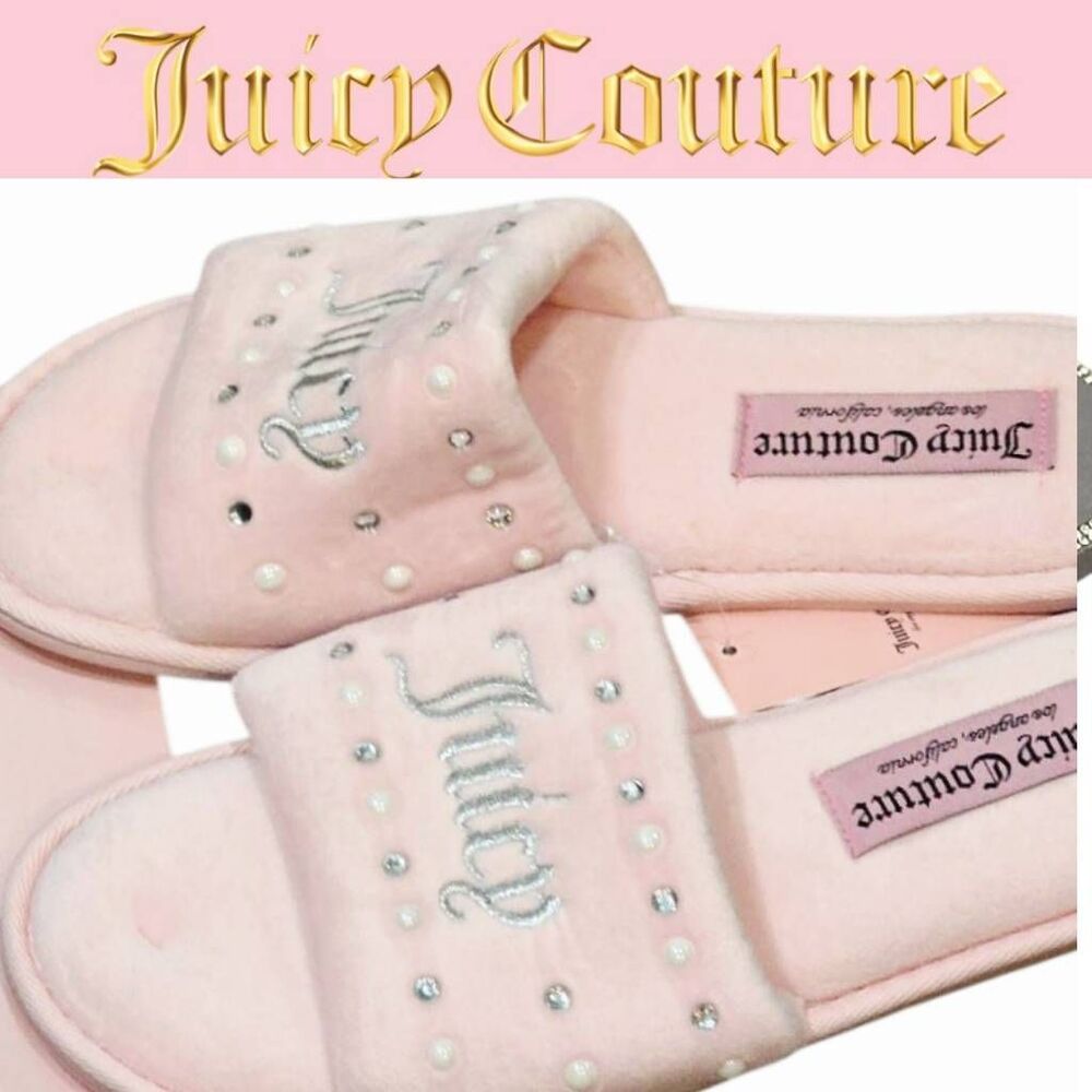 Juicy Couture Gyanna 2 Rhinestone/Pearl Embellished‎ Logo Slippers- Blush